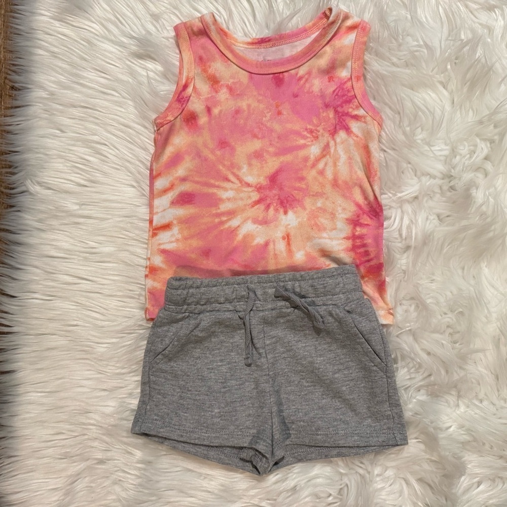 Cat & Jack Toddler Girl‎ 2 Piece Tie-Dye Tank with Gray Shorts Size 18 Months